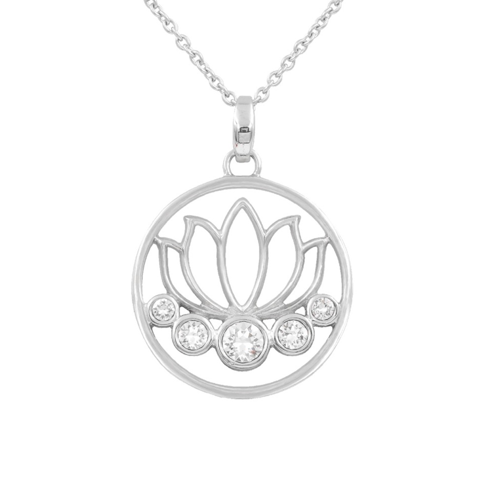 Lotus Necklace with 5 Austrian Crystals-Flower of Life-NWT Stainless Steel
